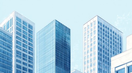 Obraz premium Modern city skyscrapers, daytime, clear sky, business district, urban landscape, corporate backdrop