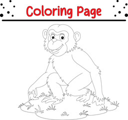 Cute Monkey Coloring Page. Jungle Animal coloring book page