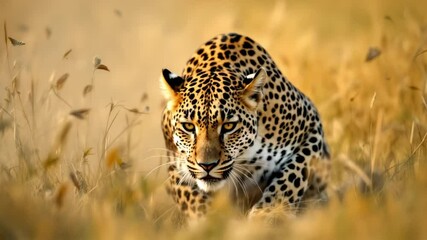 Intense scene of a Leopard suddenly alert its ears twitching as it senses danger nearby before it takes off into the dense forest, Leopard high resolution cinematic nature animal video footage 