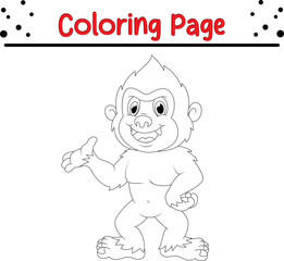 Baby Gorilla Coloring Page for Kids. Jungle animal coloring book page.