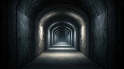 Fototapeta premium an eerie, symmetrical tunnel illuminated by soft, glowing lights. The structure evokes mystery and anticipation