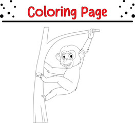 Cute Monkey Coloring Page. Jungle Animal coloring book page
