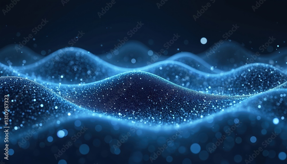 Aufkleber abstract tech background with digital blue wave, many dots, particles. dynamic wave banner for prese