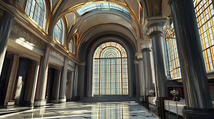 Fototapeta premium Majestic Interior of a Grand Historic Building with Sunlight