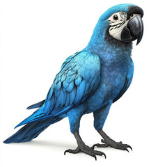 Fototapeta premium Beautiful blue and black parrot macaw bird standing isolated on white background