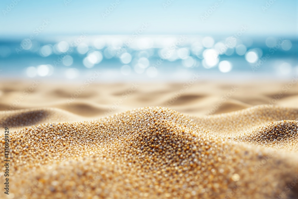 Poster close-up of sand on a beach with ocean in background.