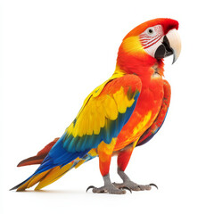 Naklejka premium Beautifully vibrant yellow and red parrot macaw bird isolated white background, showcasing its stunning plumage and features