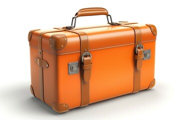 Stylish orange leather suitcase with brown accents, perfect for travel enthusiasts seeking functionality and elegance.