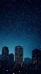 A nighttime city skyline under a starry sky, creating a serene urban atmosphere.