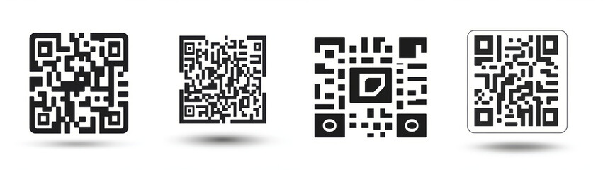 QR code designs on isolated white background, showcasing various styles and patterns
