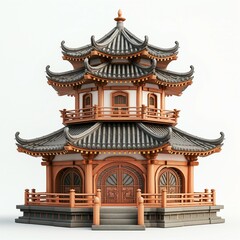 Fototapeta premium A beautifully designed traditional pagoda with intricate details in a serene setting.