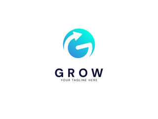Modern grow Business with letter G curved Arrow overlapping in circle logo vector design concept. Growth logotype symbol for digital finance, ui, technology, investment, business, web, financial.