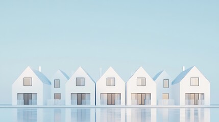 Modern minimalist houses, row, waterfront, clear sky, real estate