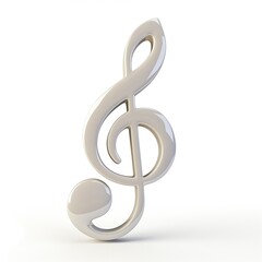 Obraz premium A glossy white treble clef symbol, representing music and creativity, set against a clean, white background.