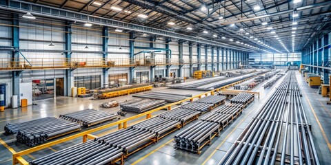 Fototapeta premium Vast Industrial Facility Showcasing Organized Rows of Metal Tubing for Manufacturing Processes