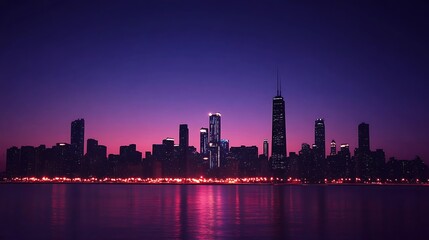 Fototapeta premium A stunning city skyline at dusk with vibrant colors reflecting on the water.