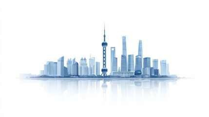 Naklejka premium Shanghai skyline, modern city, river reflection, architectural design, urban background, for travel brochures