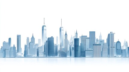 Modern NYC skyline, cityscape, urban panorama, white background, business