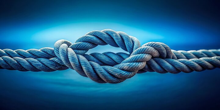 A tightly bound nautical rope knot against a deep blue backdrop, symbolizing strength, resilience, and the interconnectedness of things.