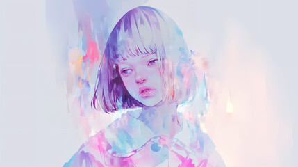Fototapeta premium クールで可愛い女性の水彩イラスト