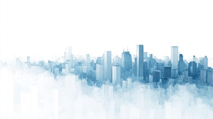 Fototapeta premium Cityscape Skyline, Foggy Morning, Urban Development, Architecture, Website Banner