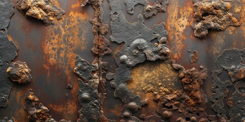 Close-up of a rusted metal surface, showcasing a rich texture and varied colors of orange, brown, and black.
