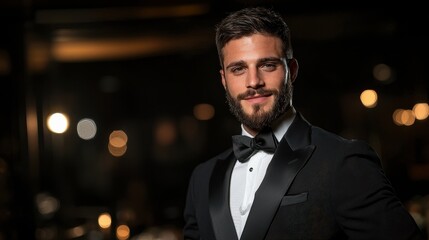 Dashing Groom in Tuxedo Ready to Marry with Confident Smile and Elegant Style at Glamorous Venue