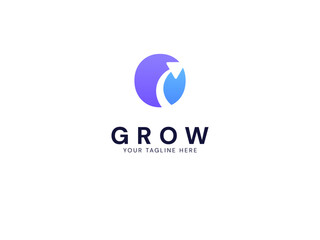 Modern grow Business with overlapping growth curved arrow in circle shape logo vector design concept. Growth logotype symbol for digital finance, ui, technology, investment, business, web, financial.
