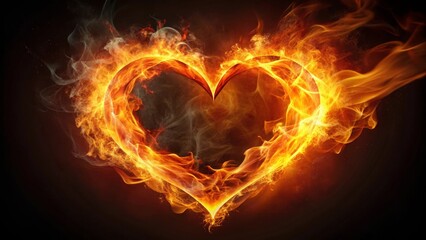 Fiery Heart Shape Embers Burning Brightly Against a Dark Background, a Symbol of Passion and Intense Emotion.