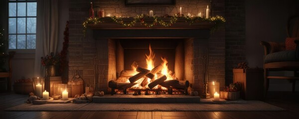 A Christmas Eve fireplace with crackling flames, autumnal ambiance, fireplace