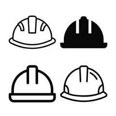 Four Simple Line Art Construction Helmet Icons