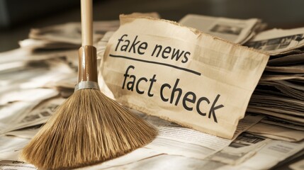 Sweep Away Fake News Fact Check Concept Image