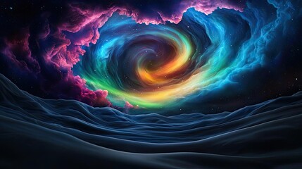 Fototapeta premium Aurora borealis northern lights concept. A vibrant cosmic whirlpool in a starry sky, captivating colors blend in heavenly patterns.