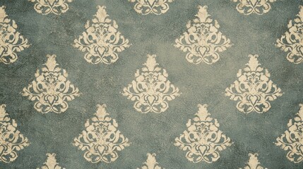 Elegant Damask Pattern: Vintage Teal and Beige Wallpaper Texture