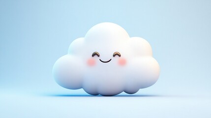 Happy smiling cartoon cloud on light blue background.