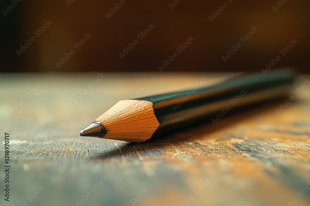 Poster close-up of a sharpened pencil resting on a wooden surface during a creative session in a cozy works
