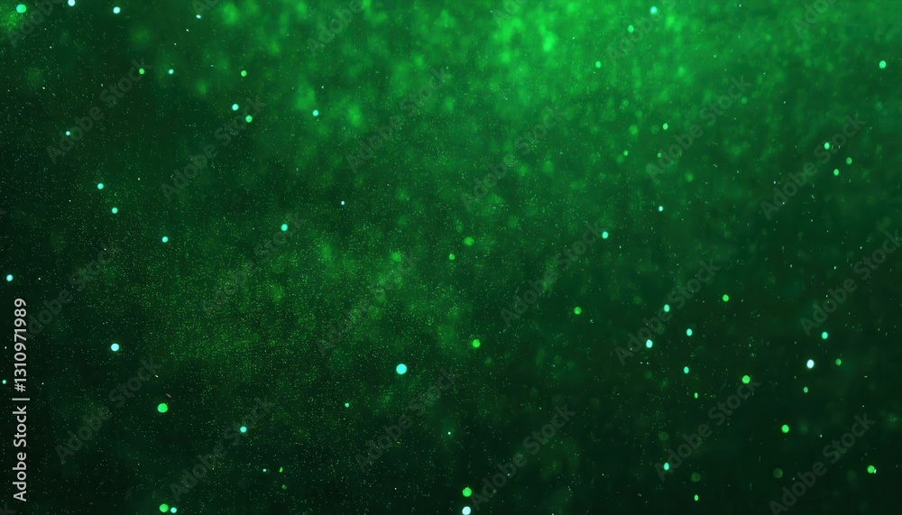 Poster mesmerizing abstract green bokeh with glowing particles, ideal for backgrounds, digital art, sci-fi,