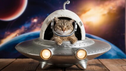 Cat in Ufo Spaceship