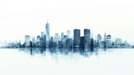 Obraz premium NYC Skyline Reflection, Urban Cityscape, Modern Architecture, Waterfront View, Business Background