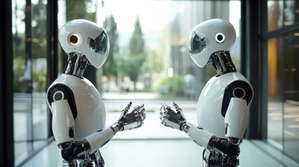 Two Robots Interacting Modern Ai Technology Image