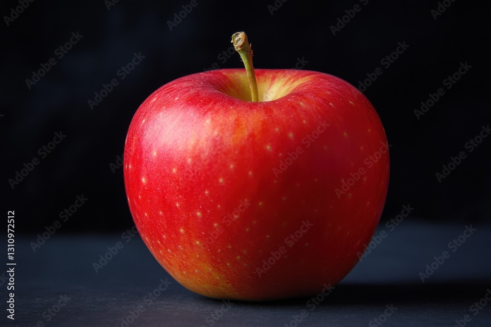 Poster fresh red apple shines on dark surface showcasing vibrant colors and smooth texture