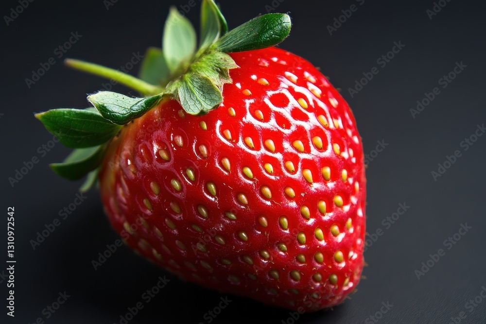 Poster fresh and ripe strawberry on a dark background showcasing its vibrant color and texture
