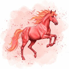 Vibrant red horse galloping with glowing artistic effects