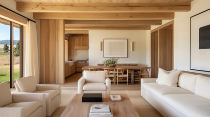 Modern Minimalist Living Room with Natural Light and Rustic Decor