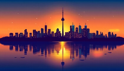 Toronto Skyline Sunset Reflection