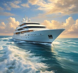 Naklejka premium Illustration of sailboat yaht in ocean.