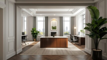 Fototapeta premium Modern Minimalist Office Space with Elegant Decor and Natural Light
