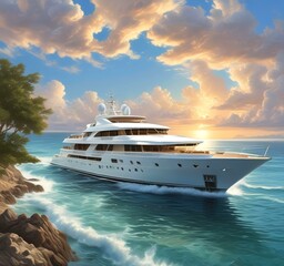 Naklejka premium Illustration of sailboat yaht in ocean.