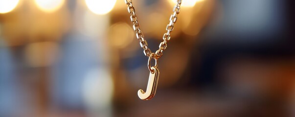 A close-up of a gold necklace featuring a stylish letter 'J' pendant, perfect for personal expression and fashionable accessories.