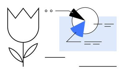 Tulip outline with abstract pie chart and diagrams blending nature and data visualization. Ideal for ecology, innovation, sustainability, creativity, progress, modern design, flat simple metaphor